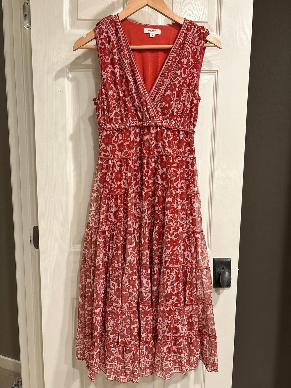 MAX STUDIO Terracotta Red Floral Mesh Midi Dress Size Medium Cocktail Summer